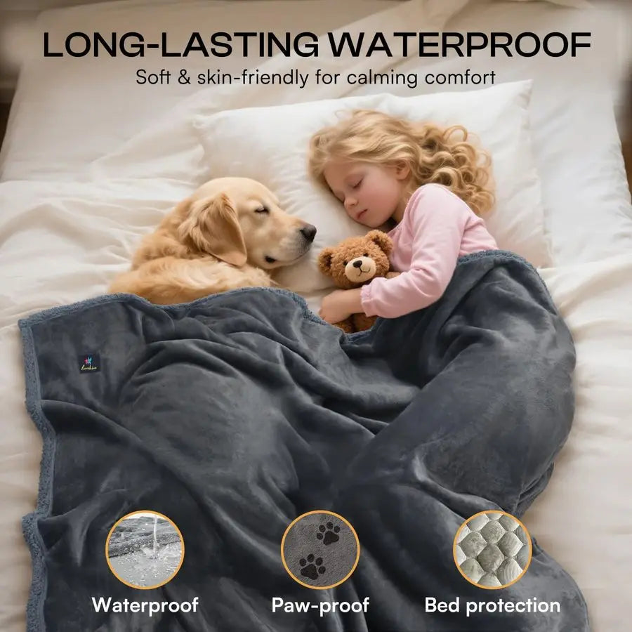 Waterproof Bed Blanket Washable, Soft Sherpa Fleece Puppy Reversible Throw Blankets for Medium Large Dog Cat, Furniture Cover Pr