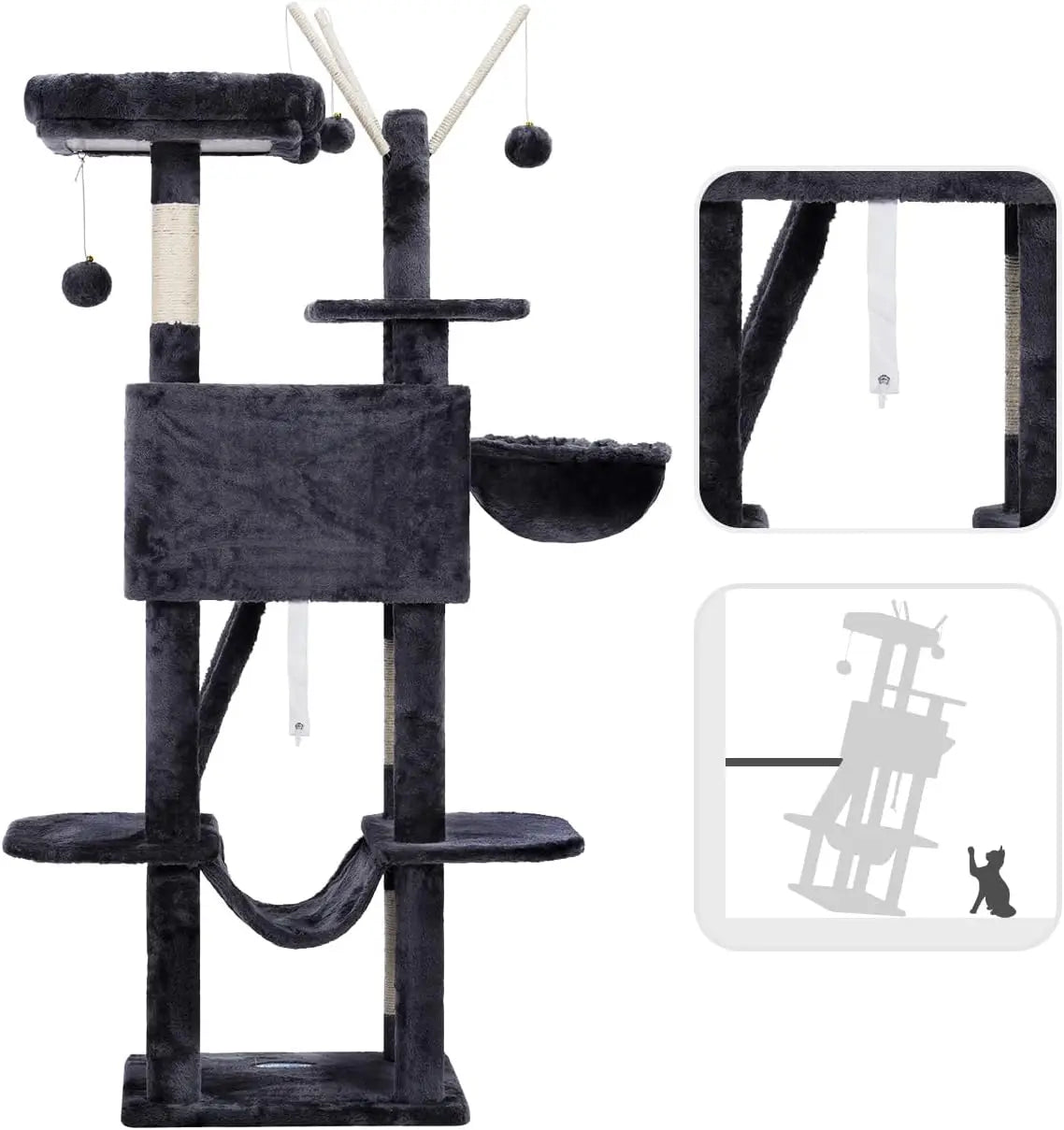 53-Inch Cat Tower with Scratching Posts, Cozy Condo, Hammocks & Padded Bed for Indoor Cats