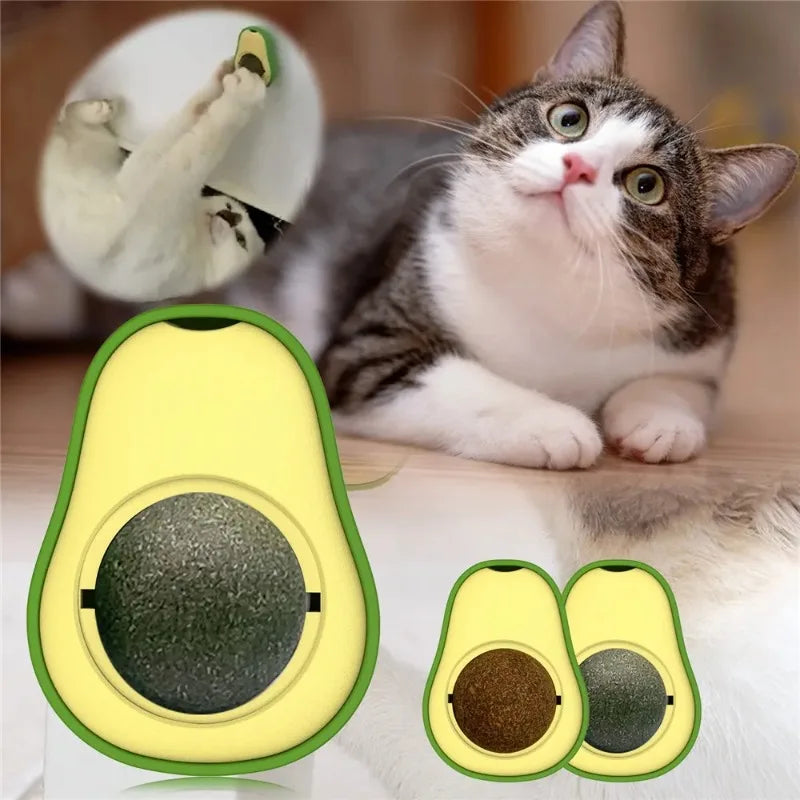 Rotating Catnip Wall Ball Cat Toy Avocado Shaped Cleaning Teeth Edible Licking Ball Healthy Snack Cats To Play Cat Mint Cat Toys