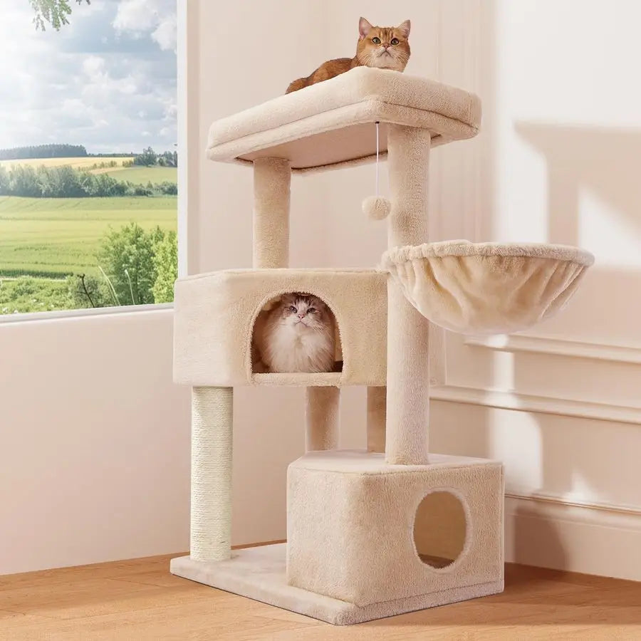 Pet 41 Tall Cat Tree for MediumLarge Cats, Heavy Duty Cat Tower with 2.8in Posts amp Washable Top Perches, SpaceSaving Cat Furni