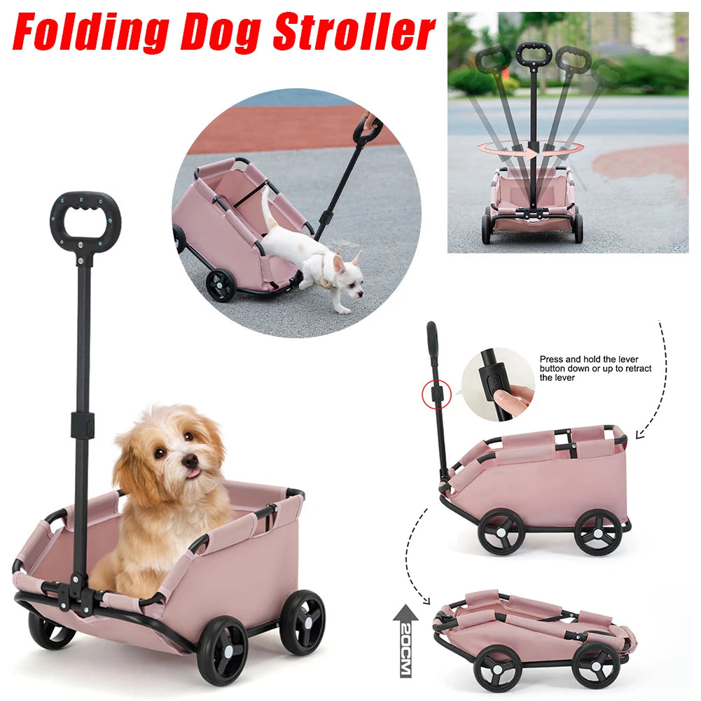 Foldable Small Pet Stroller 4 Wheels Teddy Baby Stroller for Traveling Dog Cat Teddy Baby Cart Ideal for Small Pets Outings