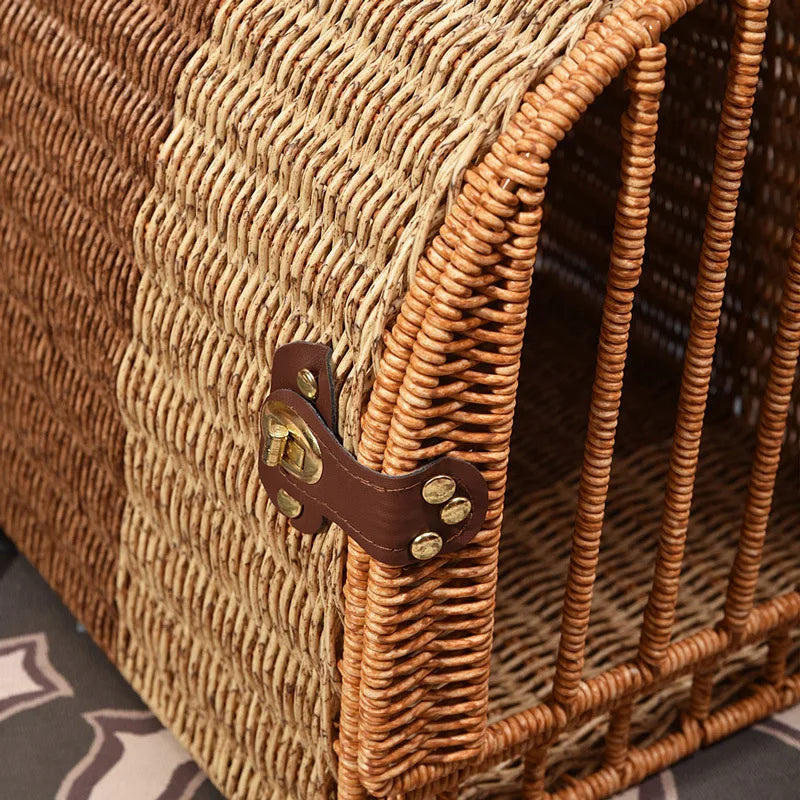 Rattan Cat Cage Portable Cat Carrier Cat Nest Cat Basket Vehicle Mounted Pet Cage Cat House Travel Cat Bag Pet Tote Bag