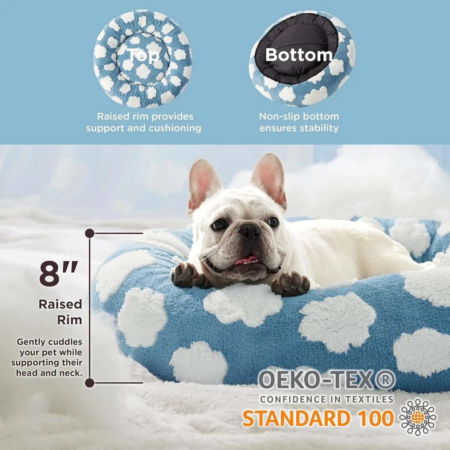 Clouds Small Dog Kennel Cute Dog Bed For Pet Washable Puppy Beds Cozy Rectangle Orthopedic Pet Sofa Shaggy Plush Slip Bottom